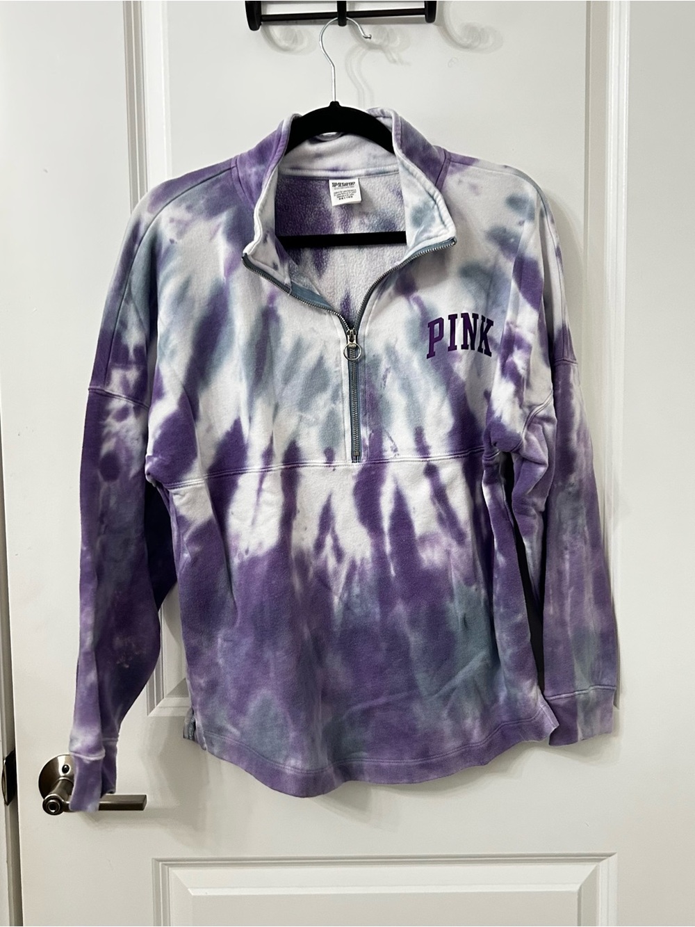 PINK Victoria's Secret Half-Zip Tie-Dye Pullover Purple Sweatshirt Size Small